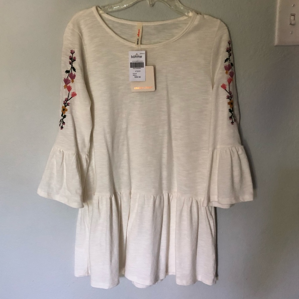Böhme White floral embroidered peplum ruffle top